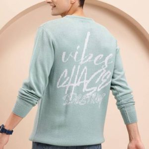Mast & Harbour Men Self Design Round Neck Blue Sweater
