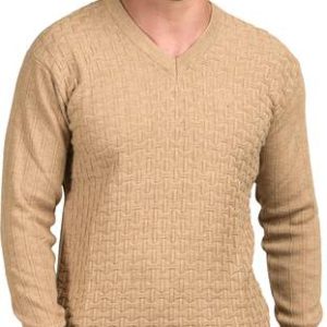 NICO WESLEY Men Self Design V Neck Brown Sweater
