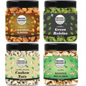 Organic Grocery Dry Fruits Combo Pack - (200g * 4) 800g (Almonds, Cashews, Pistachios, Raisins)