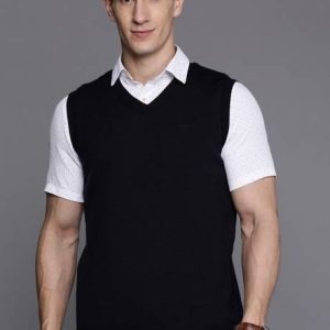 Raymond Men Solid V Neck Beige Sweater
