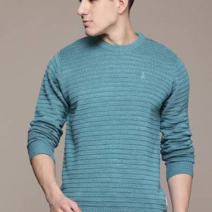 Roadster Men Self Design Round Neck Green Sweater