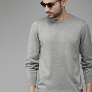 Roadster Men Solid Round Neck Grey Sweater