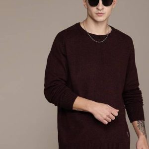 Roadster Men Solid Round Neck Maroon Sweater