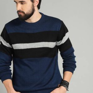 Roadster Men Woven Round Neck Multicolor Sweater