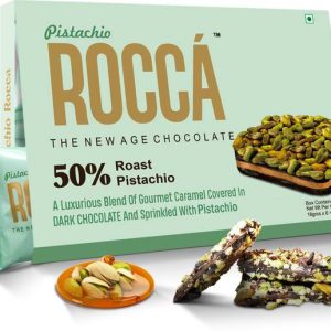 Rocca 108 Gram Gourmet Caramel Covered in Dark Chocolate with Roasted Pistachio Brittles