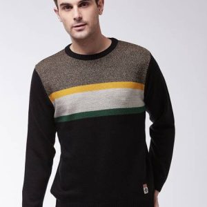 Sweven Men Self Design Round Neck Multicolor Sweater