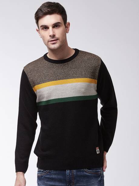 Sweven Men Self Design Round Neck Multicolor Sweater