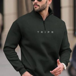TRIPR Men Solid High Neck Green Sweater