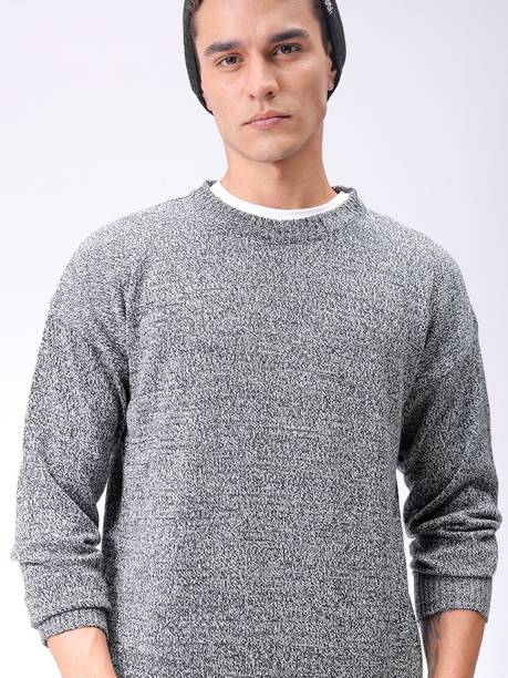 The Indian Garage Co. Men Solid Crew Neck Black Sweater