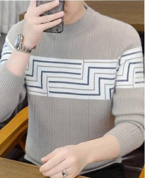 Ucollection Men Self Design Round Neck Multicolor Sweater