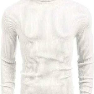 Urban Décor Men Solid High Neck White Sweater