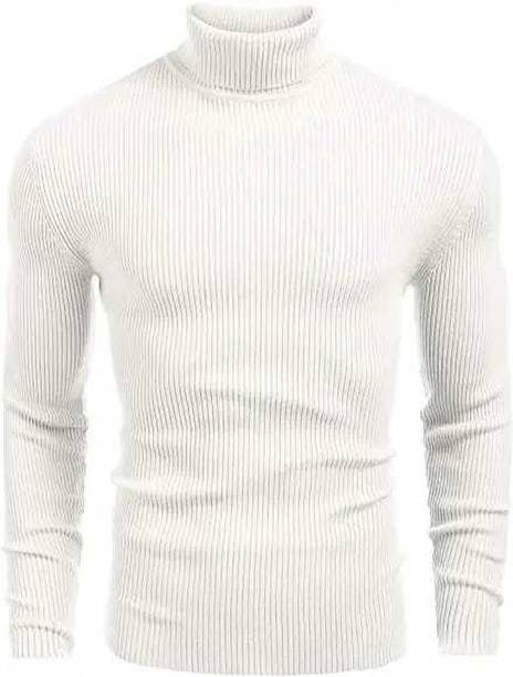 Urban Décor Men Solid High Neck White Sweater