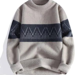 Uttam Men Printed High Neck Grey Sweater
