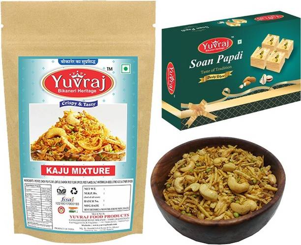 Yuvraj Food Product Sweets Desi Ghee soan papdi & kaju Mixture Snacks combo (400 gm x 2 ) Combo