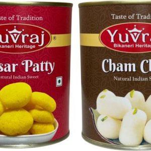 Yuvraj Food Product White cham cham & Kesar Patty sweets combo 1 kg x 2 tin Can