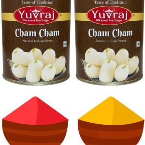 Yuvraj Food Product holi festival gift box white cham cham (1 kg x 2 ) & 2 colours gulal pack Combo