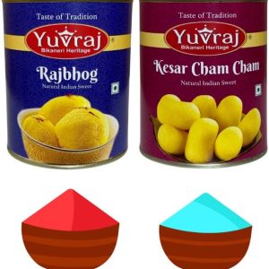 Yuvraj Food Product holi gifts Hamper rajbhog & cham cham (1 kg x 2 ) & 2 colours gulal pack Combo