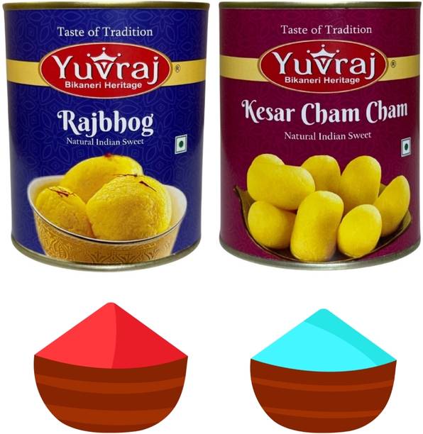 Yuvraj Food Product holi gifts Hamper rajbhog & cham cham (1 kg x 2 ) & 2 colours gulal pack Combo
