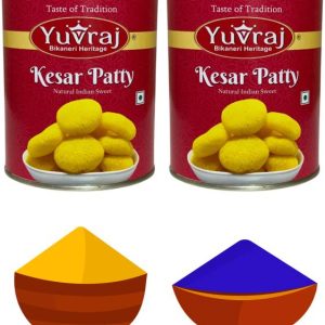 Yuvraj Food Product sweets gift box kesar bati (1 kg x 2 ) 2 colours gulal pack Combo