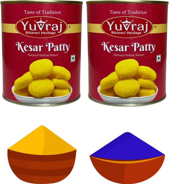 Yuvraj Food Product sweets gift box kesar bati (1 kg x 2 ) 2 colours gulal pack Combo