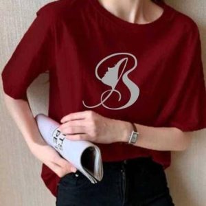 StyleCruw Women Printed Round Neck Pure Cotton Maroon T-Shirt