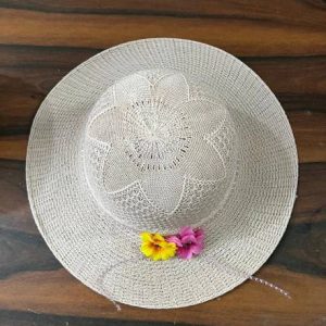 Zonkar Woman Beige Flower Printed Long Brim Beach and S...