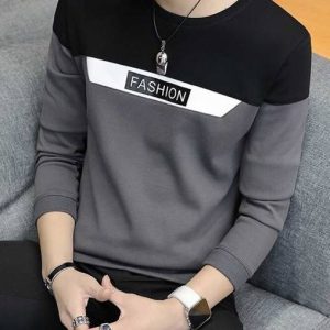 Try This Men Colorblock Round Neck Cotton Blend Black, Grey T-Sh...