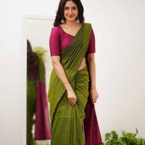 TWRIL Solid/Plain Handloom Pure Cotton Saree