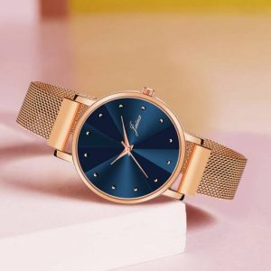 JAINX Rose Gold Mesh Magnet Chain Analog Watch - For Women J...