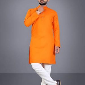 ETHNICSUTRA Men Solid Cotton Blend Straight Kurta