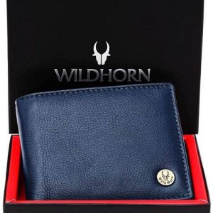 WILDHORN Men Casual Blue Genuine Leather RFID Wallet