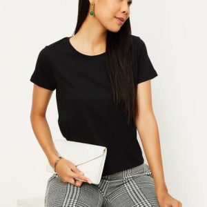 MAX Women Solid Round Neck Pure Cotton Black T-Shirt