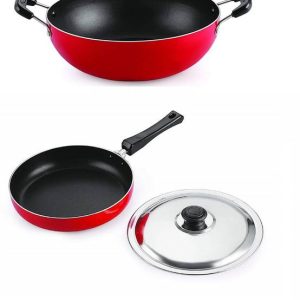 HM EVOTEK 3 Layer Coated Kadai Kadhai Without Lids & Fr...