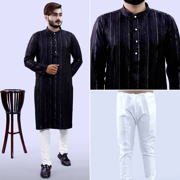 Tibra Collection Men Cotton Blend Kurta Pyjama Ethnic Jacket Set
