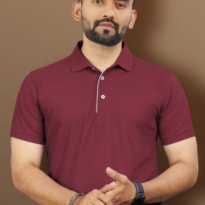 VeBNoR Men Solid Polo Neck Polyester Maroon T-Shirt