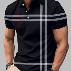 AUSK Men Checkered Polo Neck Cotton Blend Black, Grey T-Shir...
