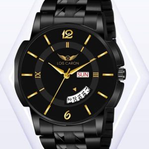 LOIS CARON All Black Day & Date Functioning Long Life Black Plated...