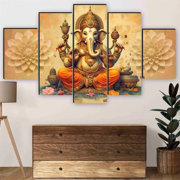 saf Ganesha religious wall painting for living room, wa...