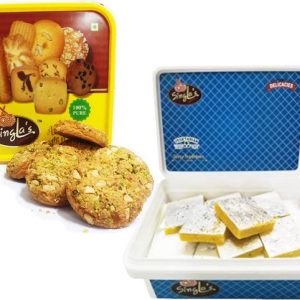 Singla Sweets Kaju pista cookies and Kesar Kaju Burfi 2...