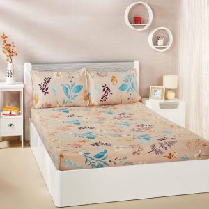 COZY QUEEN 280 TC Cotton Double Floral Flat Bedsheet