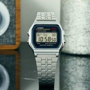 CASIO Vintage Black Dial Silver Stainless Steel Band Digital ...