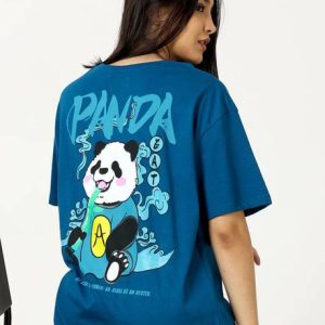 Fabflee Women Printed, Typography Round Neck Cotton Blend Blue ...