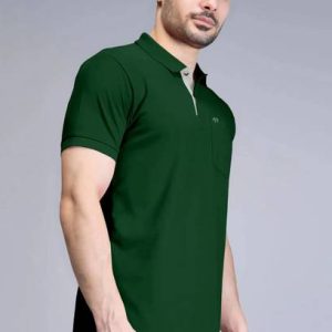 Triptee Men Solid Polo Neck Pure Cotton Dark Green T-Shirt