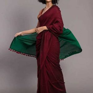 Binay textile Color Block Handloom Cotton Silk Saree