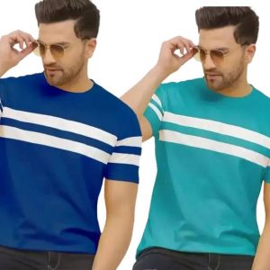 FASHA Men Striped Round Neck Polycotton Multicolor T-Shirt