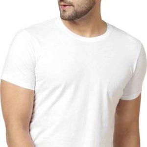 London Hills Men Solid Round Neck Cotton Blend White T-Shirt