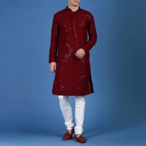 Svatantra Men Embroidered Cotton Rayon Straight Kurta