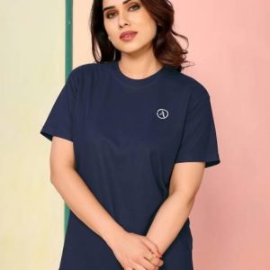 Kashvi Women Solid Round Neck Polyester Dark Blue T-Shirt