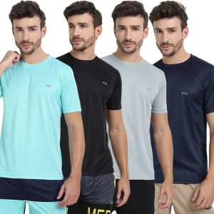 FTX Pack of 4 Men Solid Round Neck Polyester Silver, Dark B...