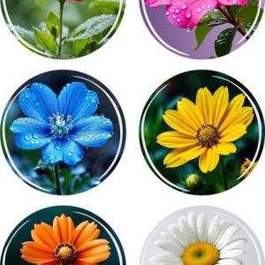 RANGOLI 35mm Colorfull Flower 3D Glass Fridge Magnets f...